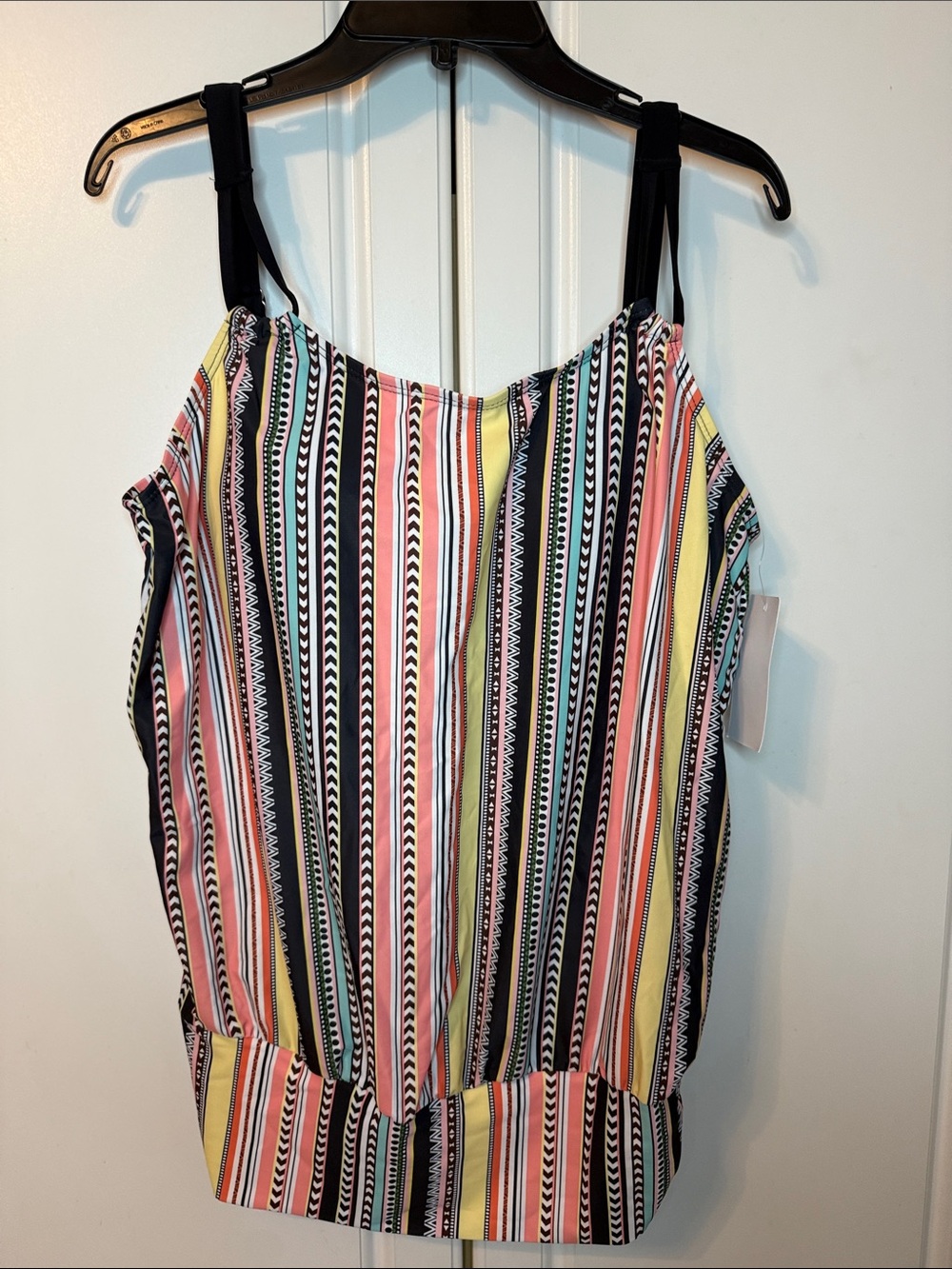 Striped Multi-Color Tankini Top with Black Straps